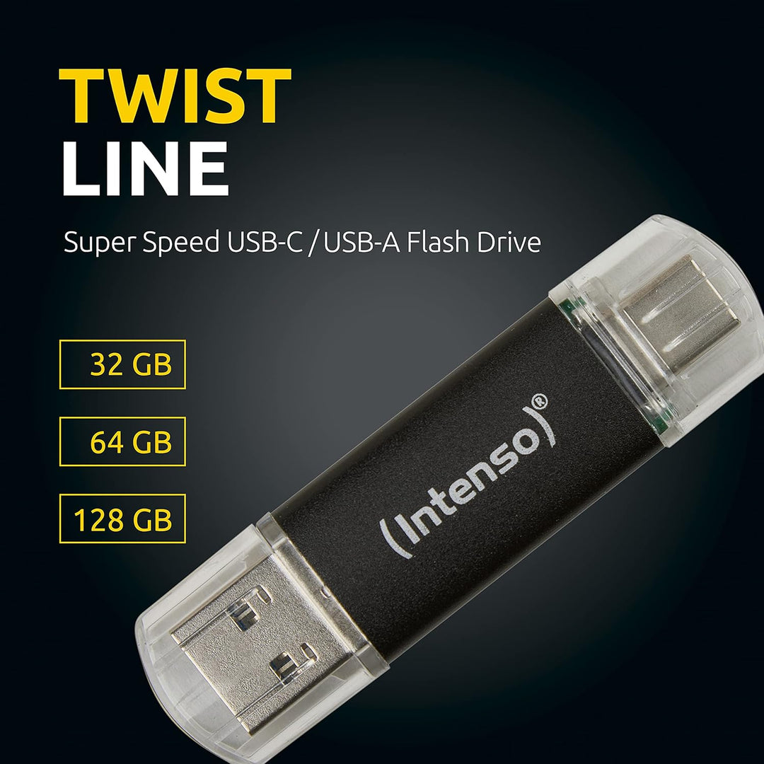 Intenso Twist Line 64 GB, Dual USB-Stick 3.2 Gen 1x1, USB-C und USB-A, 70MB/s, Anthrazit (Packung mi
