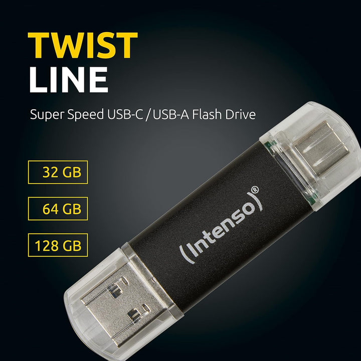 Intenso Twist Line 64 GB, Dual USB-Stick 3.2 Gen 1x1, USB-C und USB-A, 70MB/s, Anthrazit (Packung mi