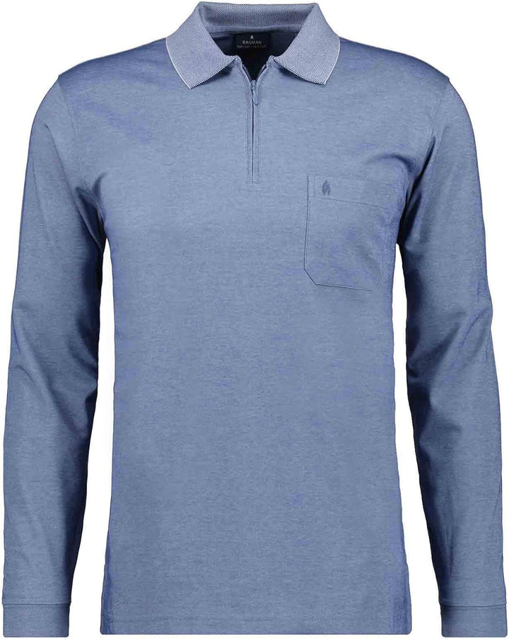 RAGMAN Herren Softknit-Poloshirt Langarm mit Zip S Taube-073, S Taube-073