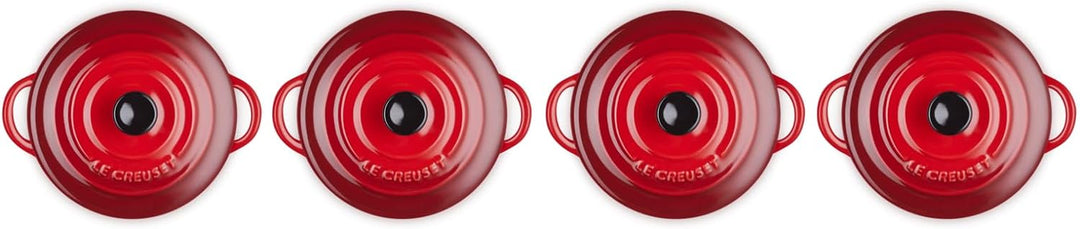 Le Creuset 4er-Set Mini Cocottes aus Steinzeug, je 200 ml, 10 x 5 cm, Steinzeug, Kirschrot, 79212100