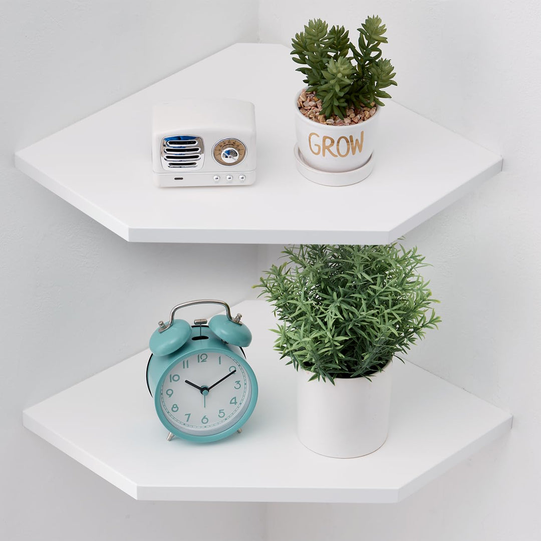 Eckregal Hängend, 2er-Set Eiche Massivholz Eckregal Wandregal Holz Vintage Landhausstil Regal für Sc
