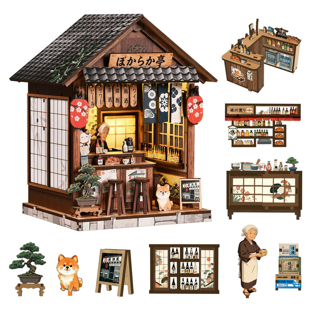 Japanischer Sakura-Kimono Book Nook Set, 3D-Holzpuzzle DIY Miniatur Puppenhaus für Erwachsene &amp; Juge