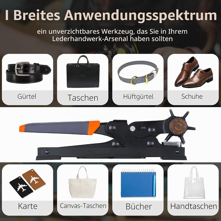 XOOL Lochzange für Leder, Gürtel Lochzange mit Hebelübersetzung, Ermüdungsfreies Arbeiten, Locher, G