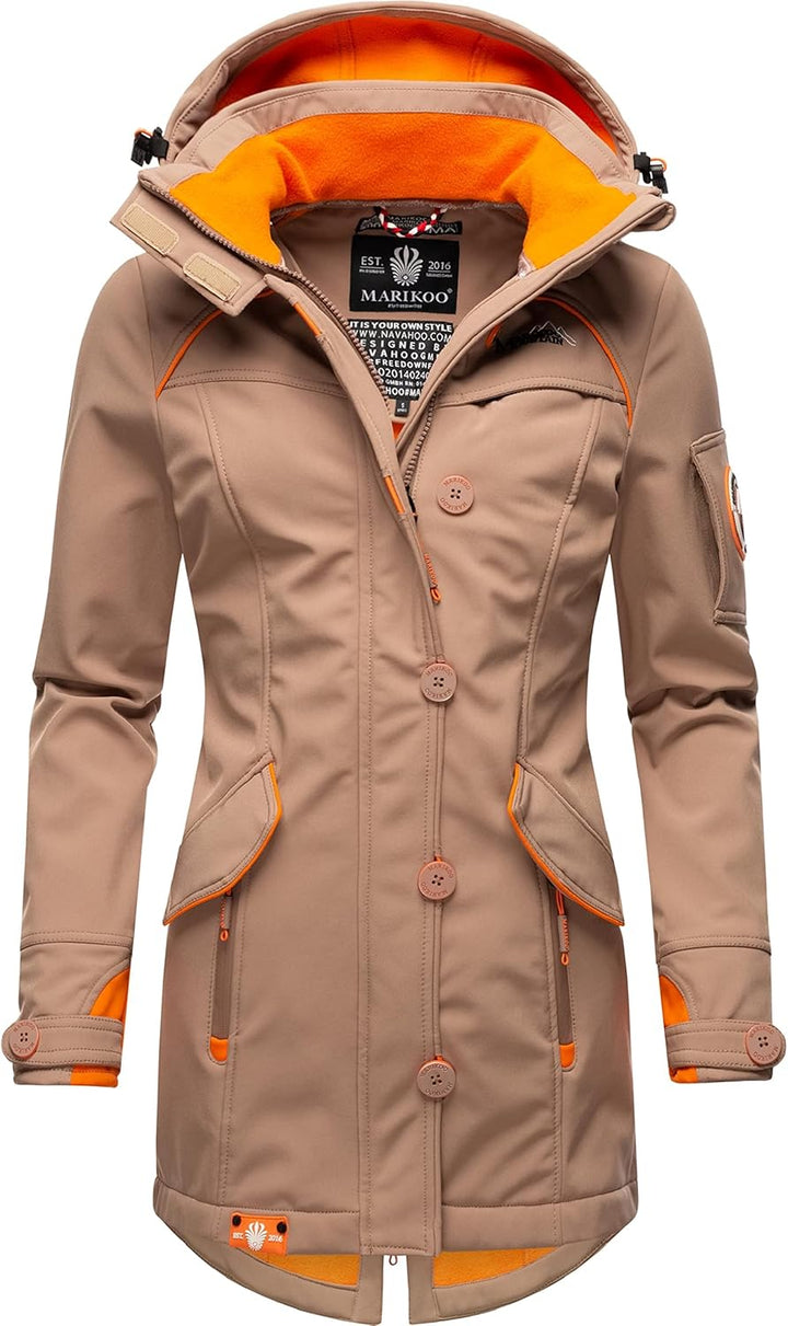 MARIKOO Damen Outdoor Parka Kurzmantel Outdoor Mantel wasserdicht mit Kapuze Soulinaa XS-3XL XS Taup