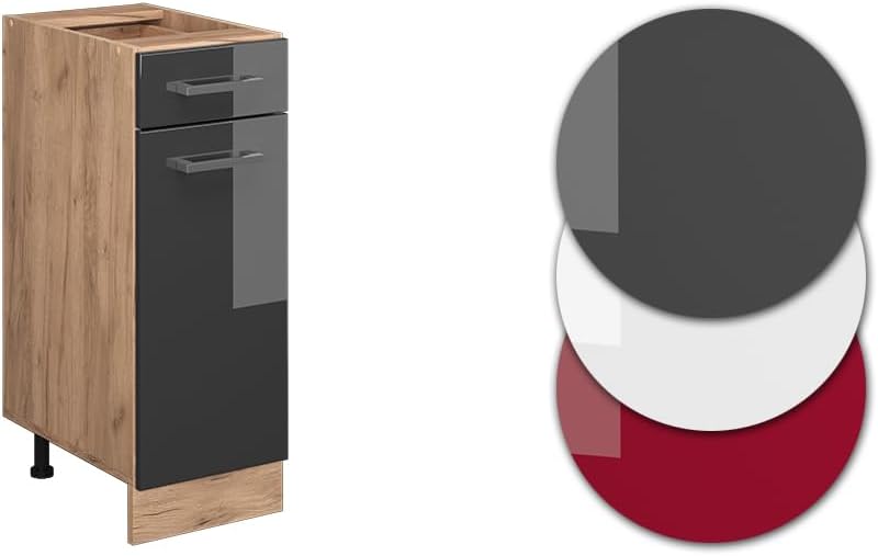 Vicco Küchenunterschrank R-Line, Anthrazit Hochglanz/Goldkraft Eiche, 30 cm ohne Arbeitsplatte Anthr
