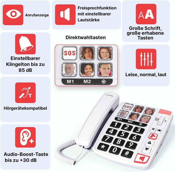 Swissvoice Xtra 1110 schnurgebundenes Telefon mit extra grossen Tasten, sechs Foto-Direktwahltasten,