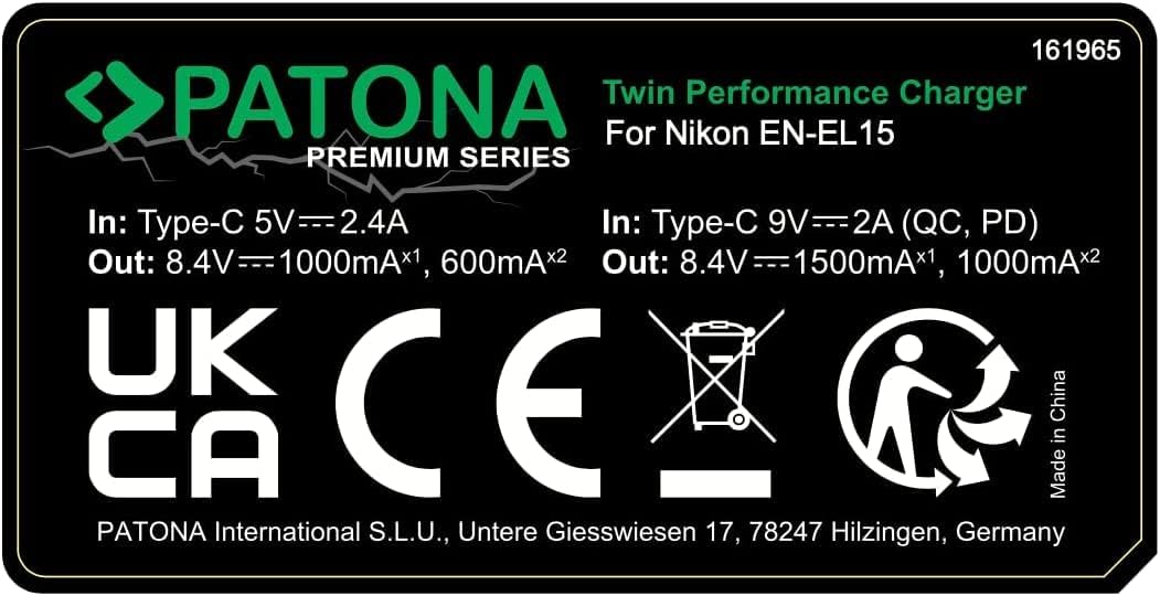 PATONA V1 Protect 2X Akku EN-EL15c (2250 mAh) inkl. NTC-Sensor und V1 Gehäuse - mit PD Performance U
