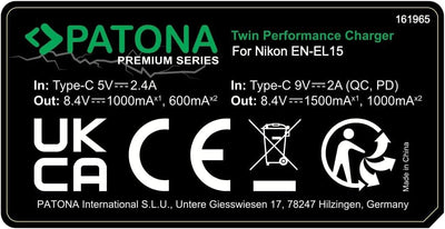 PATONA V1 Protect 2X Akku EN-EL15c (2250 mAh) inkl. NTC-Sensor und V1 Gehäuse - mit PD Performance U