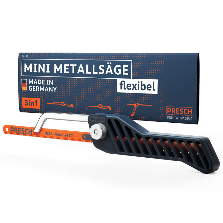 Presch Mini Metallsäge Flexibel 300mm - 3in1 Bügelsäge inkl. Metallsägeblatt - Verstellbarer Sägehan