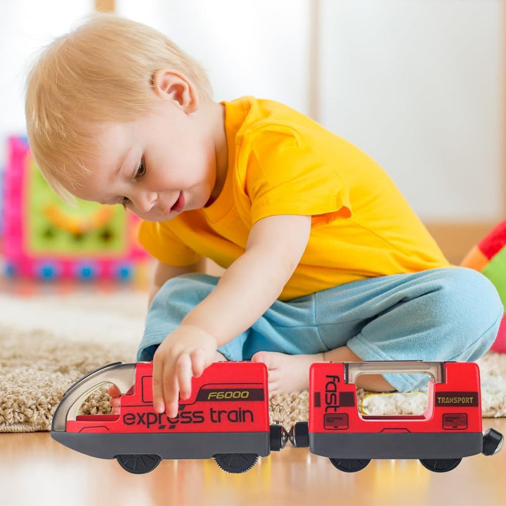 TOPLIVING Motorisierter Holzschienenzug, Ferngesteuerter Zug mit Magnetverbindung, Batteriebetrieben