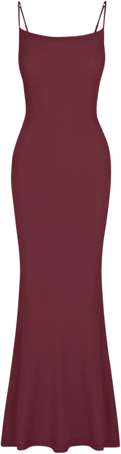 REORIA Damen Sexy Lounge Slip Langes Kleid Elegantes Hochzeitsgast ärmelloses rückenfreies Geripptes