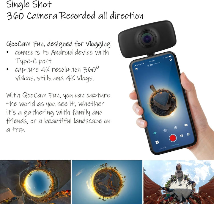 Kandao QooCam Fun Black [USB-C], a Kind of 360 Camera live Stream on Social Media Smartphone Camera