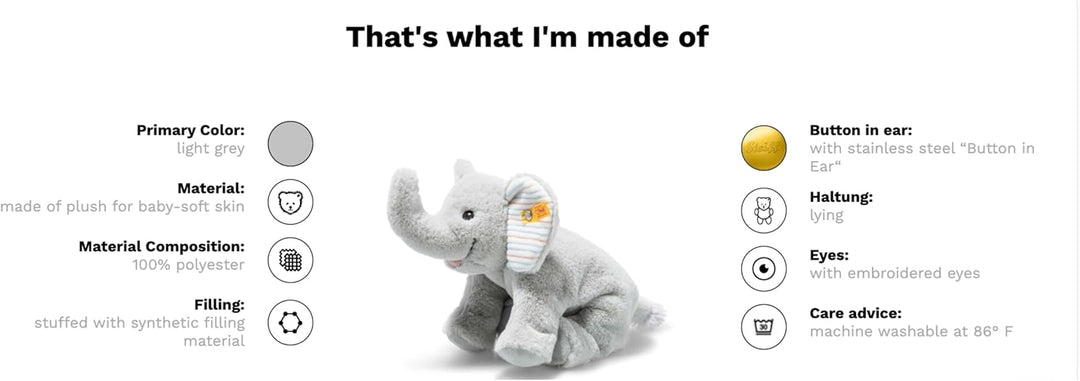 Steiff 242656 Floppy Trampili Elefant, 20cm, Gray Violet, Plüschtier liegend, Floppy
