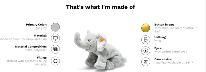 Steiff 242656 Floppy Trampili Elefant, 20cm, Gray Violet, Plüschtier liegend, Floppy