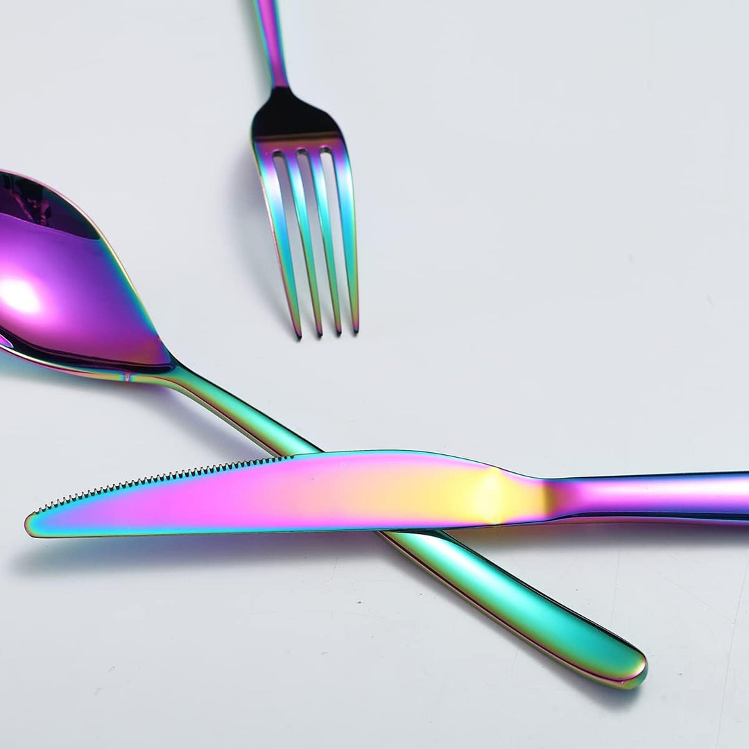 Besteckset 24-teilig,Kyraton Edelstahl Regenbogen Besteckset, Titanium Besteck Rainbow Besteckset St
