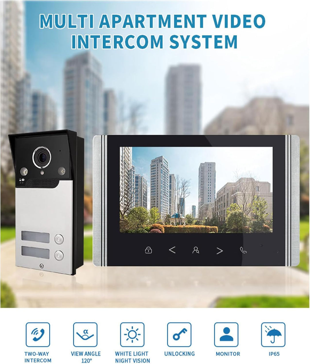 WiFi Smart Video Doorbell Intercom BT TY APP Remote Control 7 Inch 1080P HD Display Screen Night Vie