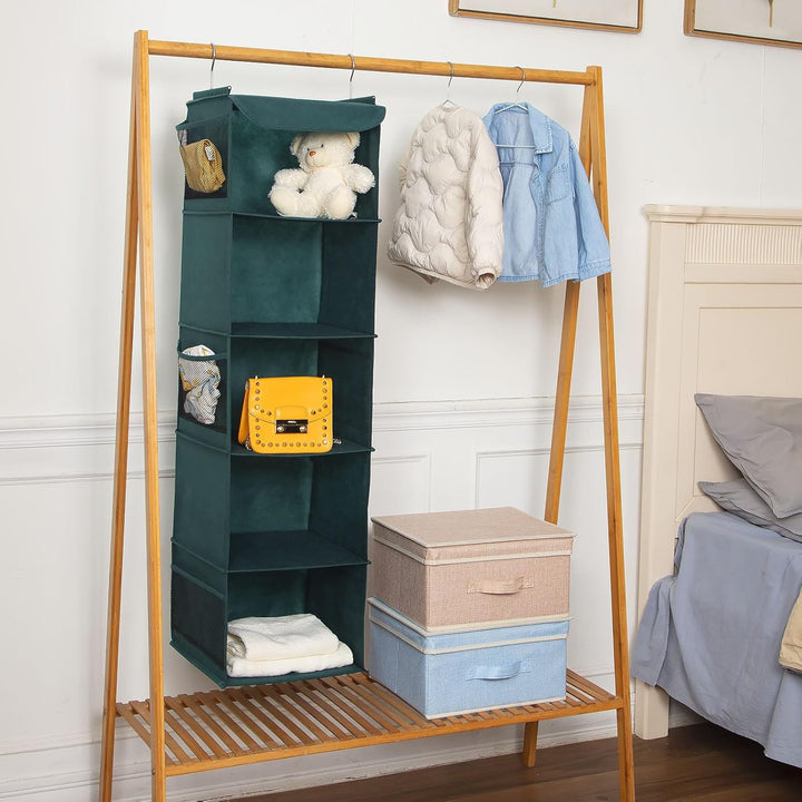 2er Set Hängeregal Kleiderschrank Organizer, 5 Fächer hochwertige Hängeaufbewahrung mit Eisengestell