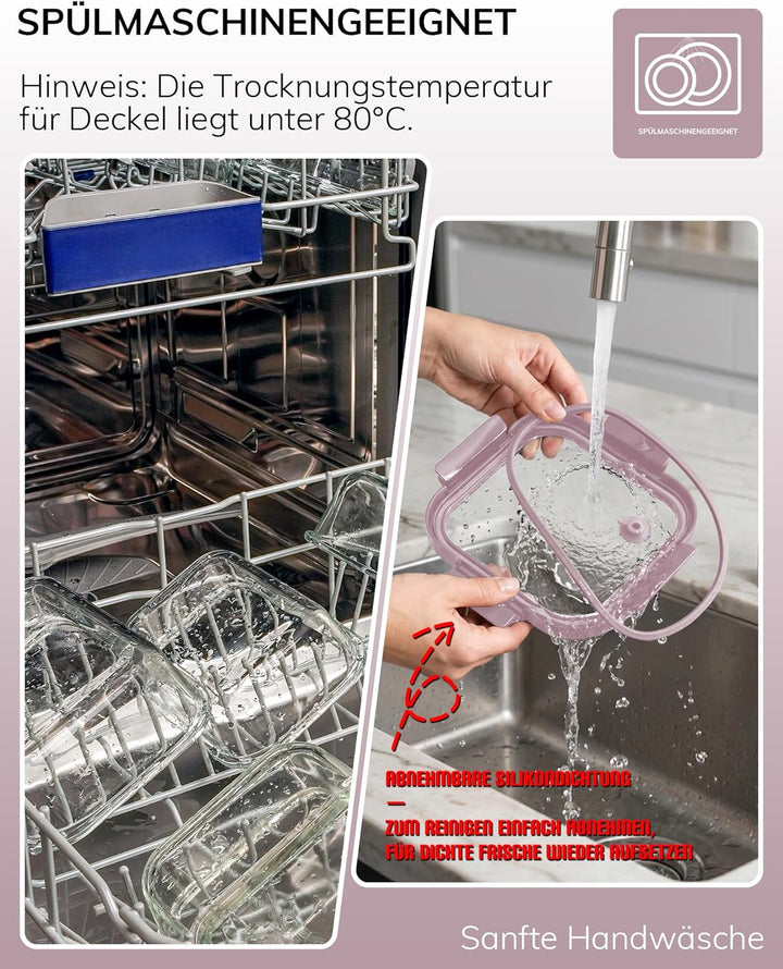 5er-Pack Borosilikatglasbehälter mit gehärtetemDeckel, 1040 ml / 4,4 Tassen, luftdichtes Mahlzeiten-