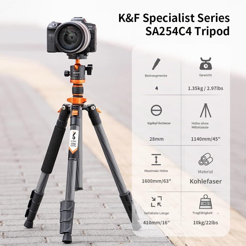 K&amp;F Concept Carbon Stativ Kamera Stativ, kompaktes D254C1(SA254C4) Reisestativ Stativ Kamera, Tripod