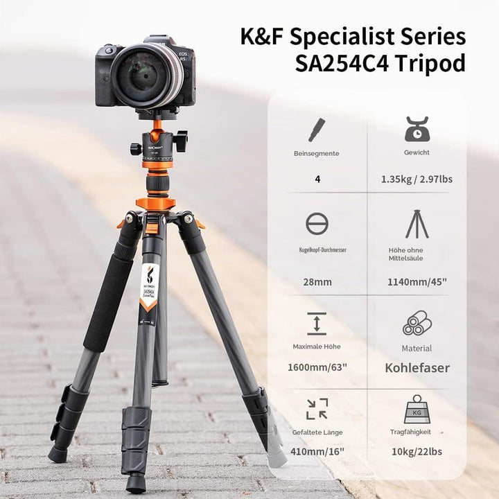 K&amp;F Concept Carbon Stativ Kamera Stativ, kompaktes D254C1(SA254C4) Reisestativ Stativ Kamera, Tripod