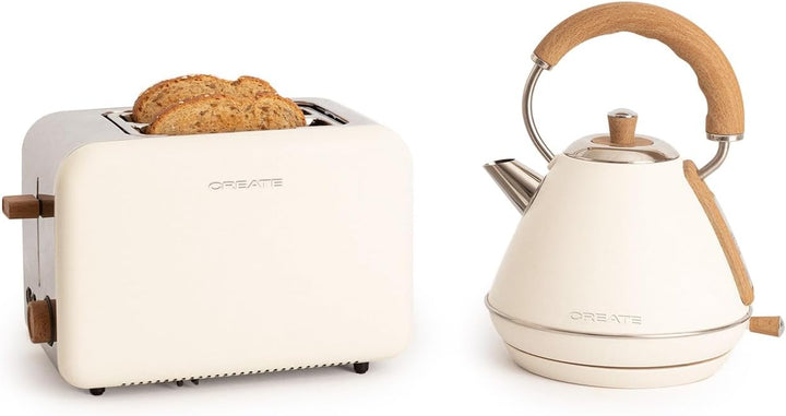 CREATE /PACK TOAST RETRO + KETTLE RETRO/Brot-Toaster und Wasserkocher, Weiss / 3 programmierte Röstu