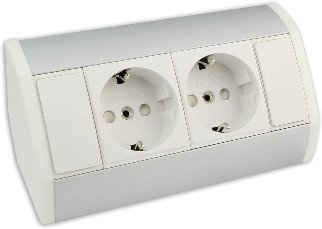 Möbel-Steckdose weiss mit 2x Schuko - hochwertige Ecksteckdose aus Aluminium ideal für Arbeitsplatte