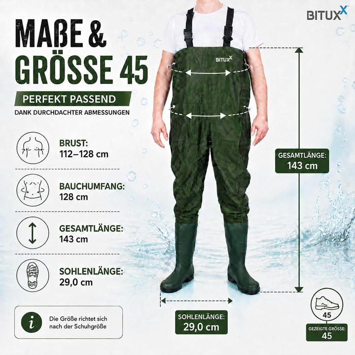 MS-Point Wathose Anglerhose Watstiefel Watt Fisch Teich Gummi PVC Nylon Gr. 40-47 45