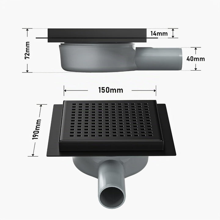 Duschrinne Quadrat 15 * 15cm, 360° Siphon mit Geruchsstop und Haarsieb Edelstahl Ablaufrinne Bodenab