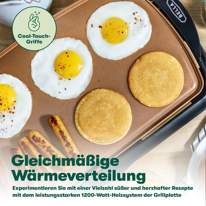 BELLA Elektro-Keramik-Titan-Grillplatte, Antihaftbeschichtung, grosse eintauchbare Kochfläche und he