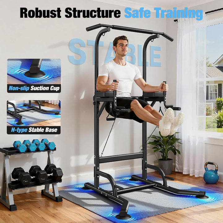 Dskeuzeew Power Tower Multifunktions-Dip-Station für Heim-Fitnessstudio, freistehende Klimmzugstange