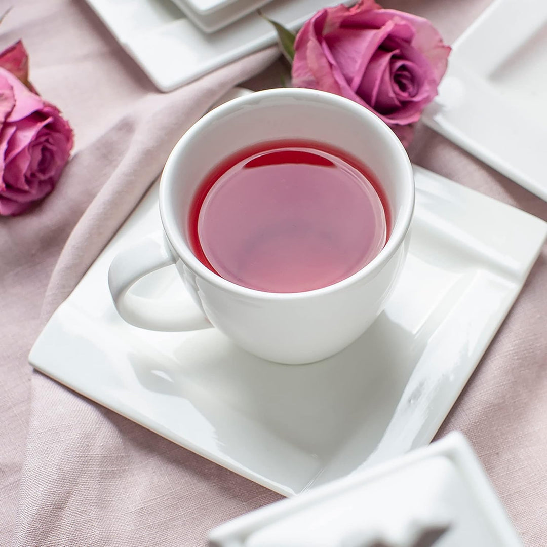 AMBITION Kaffeeservice Kaffee Set Porzellan Eckig Weiss Tassen Untertasse Kubiko 12 Tlg.