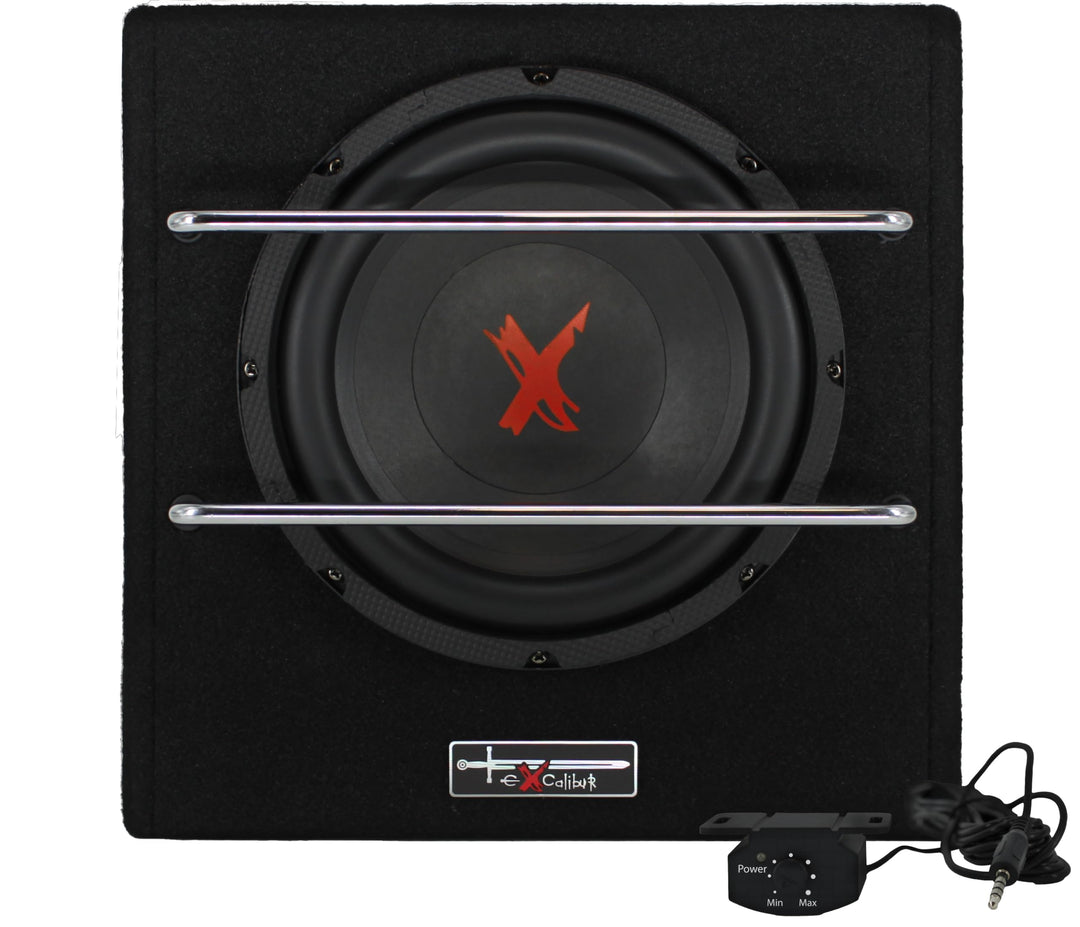 Excalibur X801BA, 8 Zoll Aktiver Auto Subwoofer, Integrierter Verstärker, Untersitz-Bassbox mit Clas