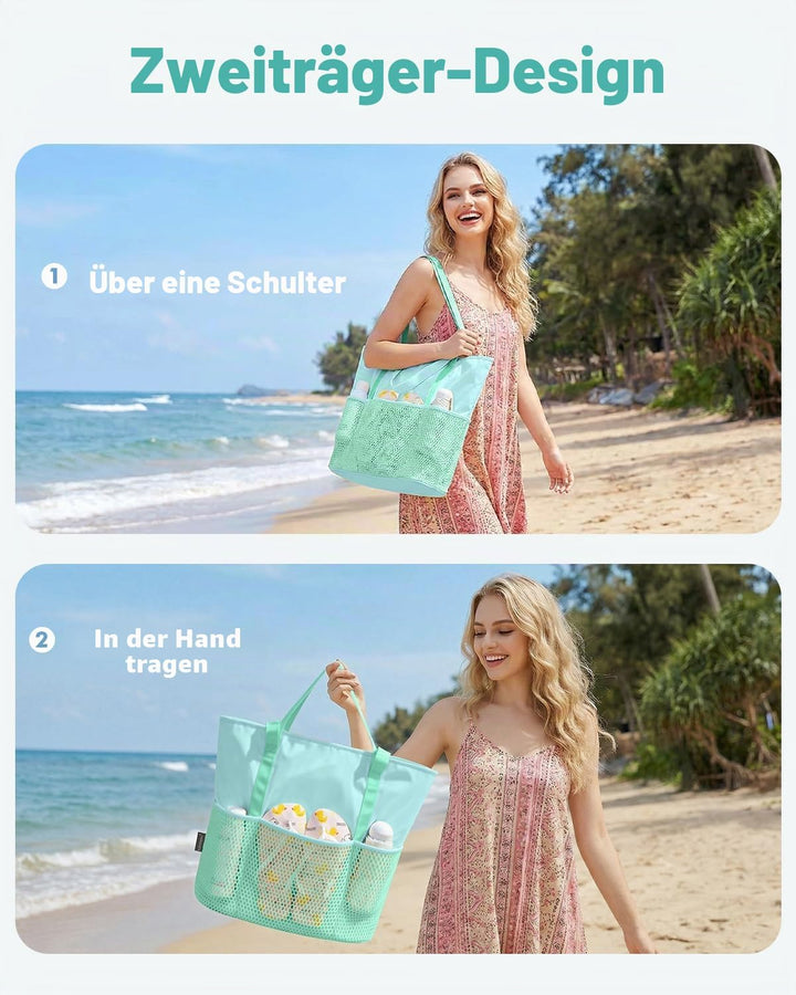 KABAQOO Strandtasche Damen mit Reissverschluss Badetasche Klein mit Fächern Faltbar Shopper Tasche S