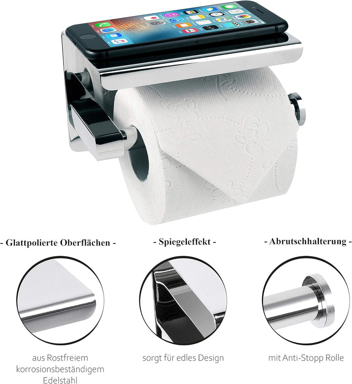 Klopapierhalter ohne Bohren inkl. 2 Handtuchhaken | Toilettenpapierhalter mit Ablage | Klorollenhalt