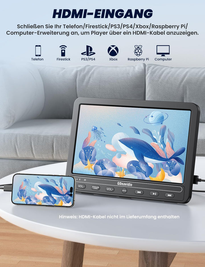 10,1" DVD Player Auto 2 Bildschirme 5-Stunden-Akkulaufzeit mit HDMI-Eingang, USB/TF-Karte, Speicherk