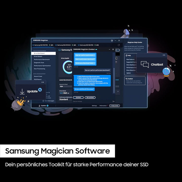 Samsung 990 PRO NVMe M.2 SSD , 1 TB, PCIe 4.0, 7.450 MB/s Lesen, 6.900 MB/s Schreiben, Interne SSD f