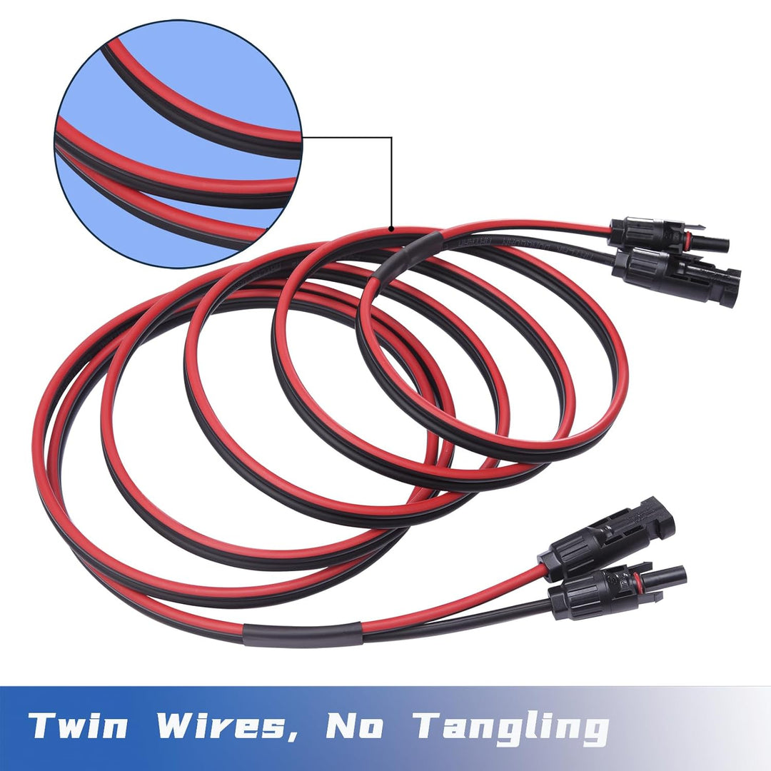 Solarkabel - Zwillingsdraht Solar-Verlängerungskabel, 10AWG, 50 Fuss (15 Meter) 6mm², Kupferlitze mi
