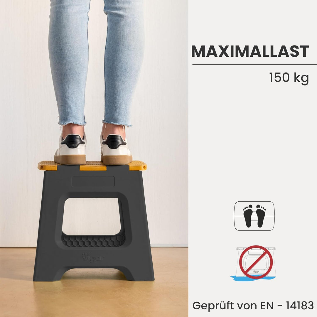 Vigar Kompakte Tritthocker Klappbar für Erwachsene, 32 cm, Klapphocker Faltbar 150 kg rutschfest, Le