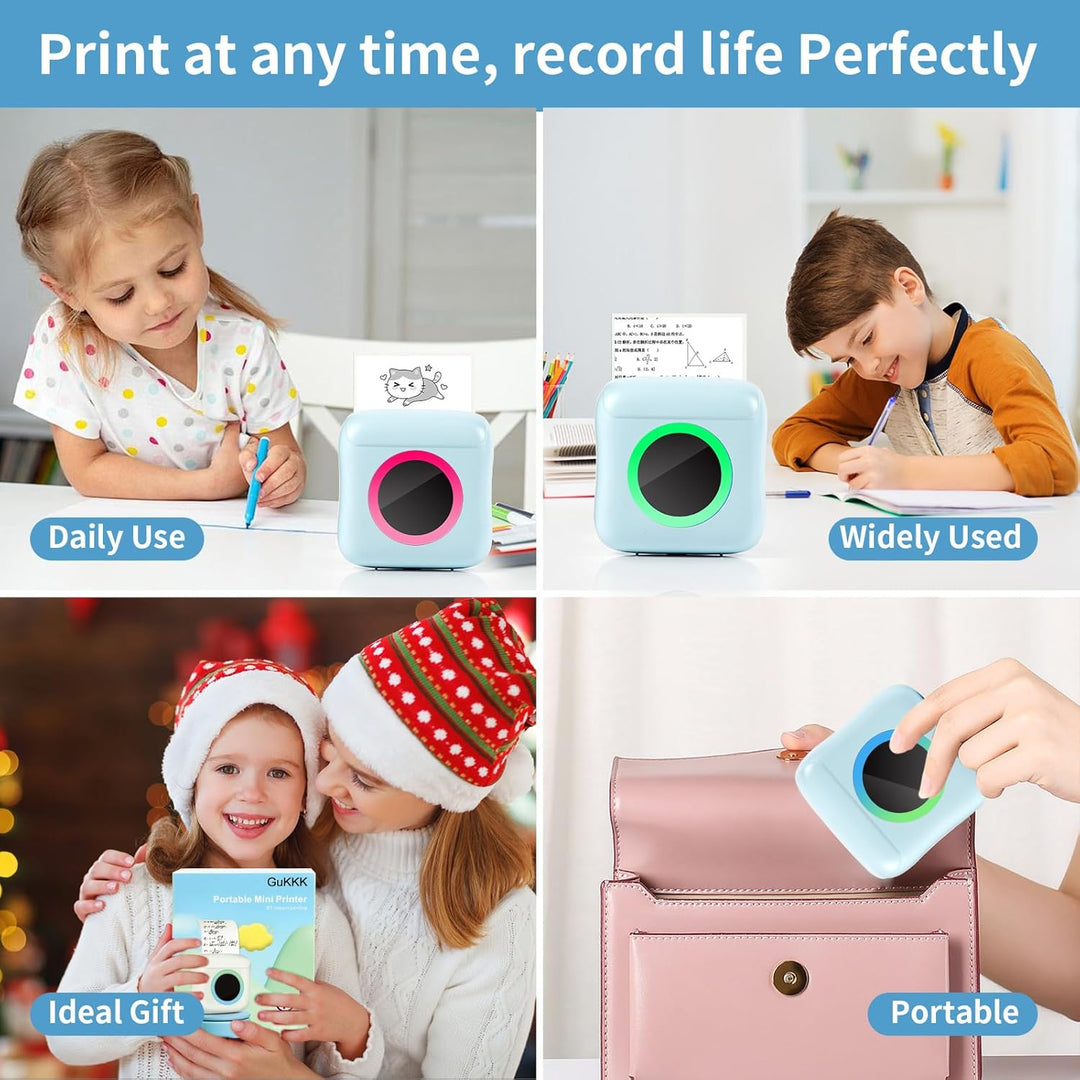 GuKKK Mini Drucker, Mobiler Fotodrucker, Tragbarer Mini Fotodrucker, Wireless Thermodrucker mit 11 R