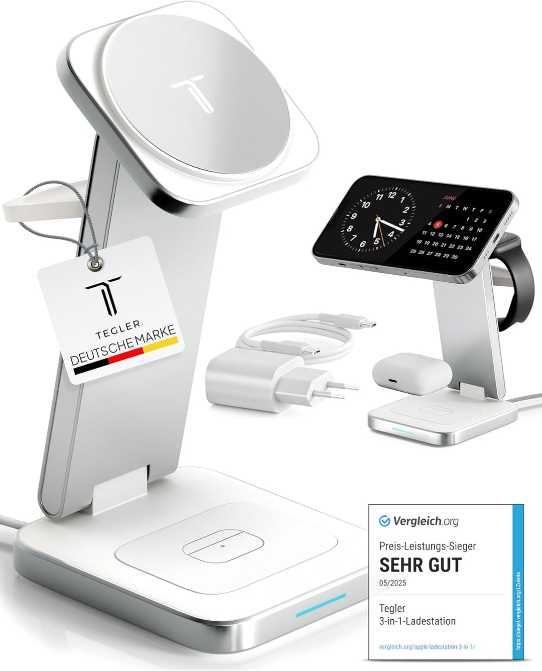 3-in-1 MagSafe Ladegerät – hochwertiges Aluminium – Kabelloses Ladegerät für iPhone, Apple Watch und