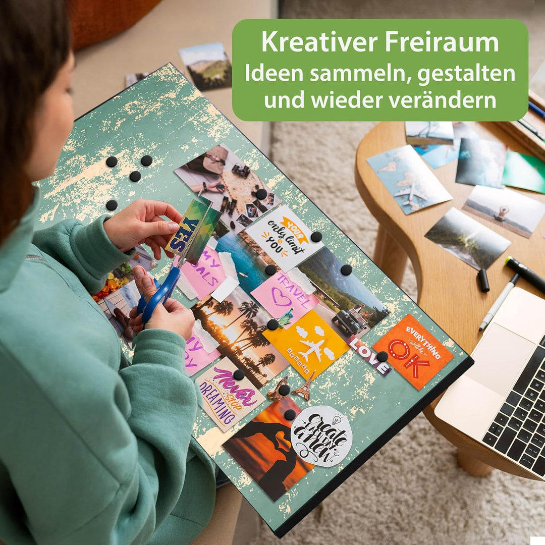 banjado Magnettafel schwarz 78 x 37cm / Magnetwand Metall/Magnetpinnwand als Memoboard/Pinnwand Magn