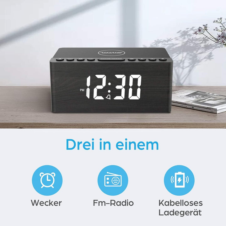ANJANK Radio wecker Digital mit kabelloses Laden,10W Fast Wireless Charger for iPhone/Android Phone,