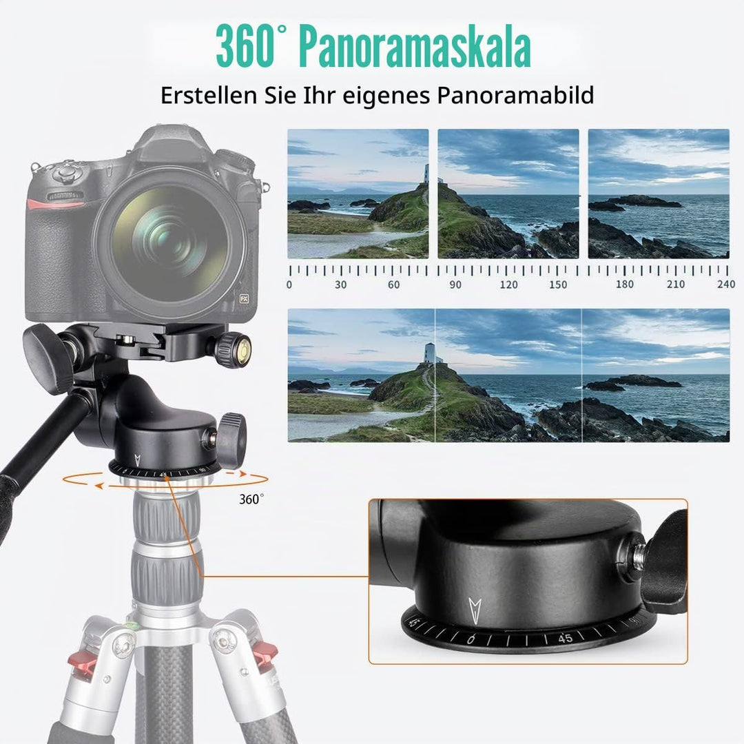 Koolehaoda Q08 Stativkopf, Fluidkopf aus Aluminiumlegierung, Stativ mit 1/4" QR-Platine, Slider, Dig