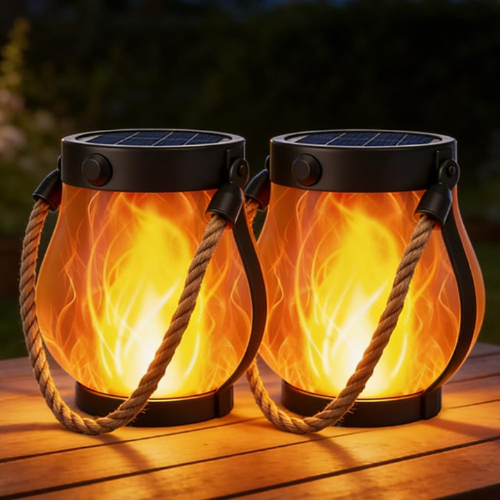 2pcs Solarlaternen Für Draussen, Solar Laterne Tanzende Flammen LED Tragbares Rund Stehend, Solarlat