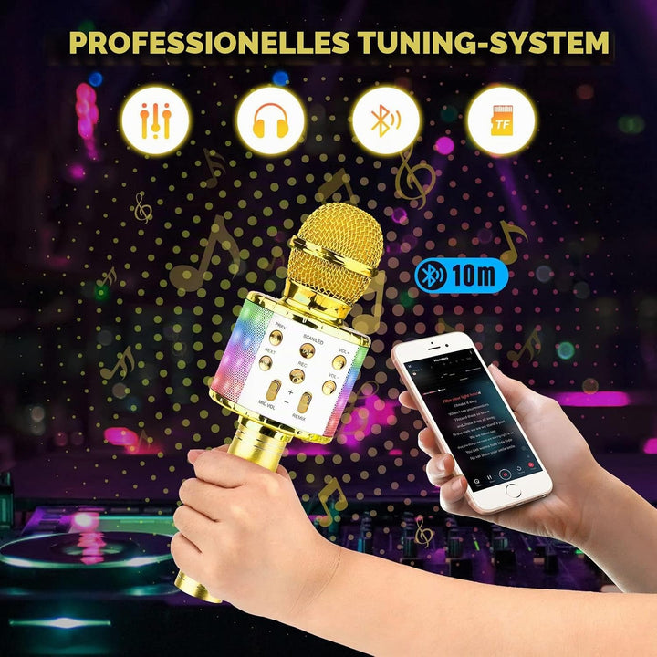 ShinePick Drahtloses Bluetooth Karaoke Mikrofon für Kinder - Tragbare LED 4 in 1 Sing Microphone für