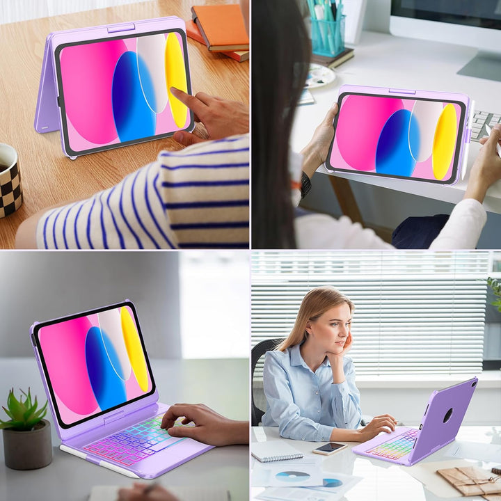 MMK Tastatur Hülle für iPad 10 Generation 10,9 Zoll 2022, 7 Farben Beleuchtung & Multi Touch Trackpa