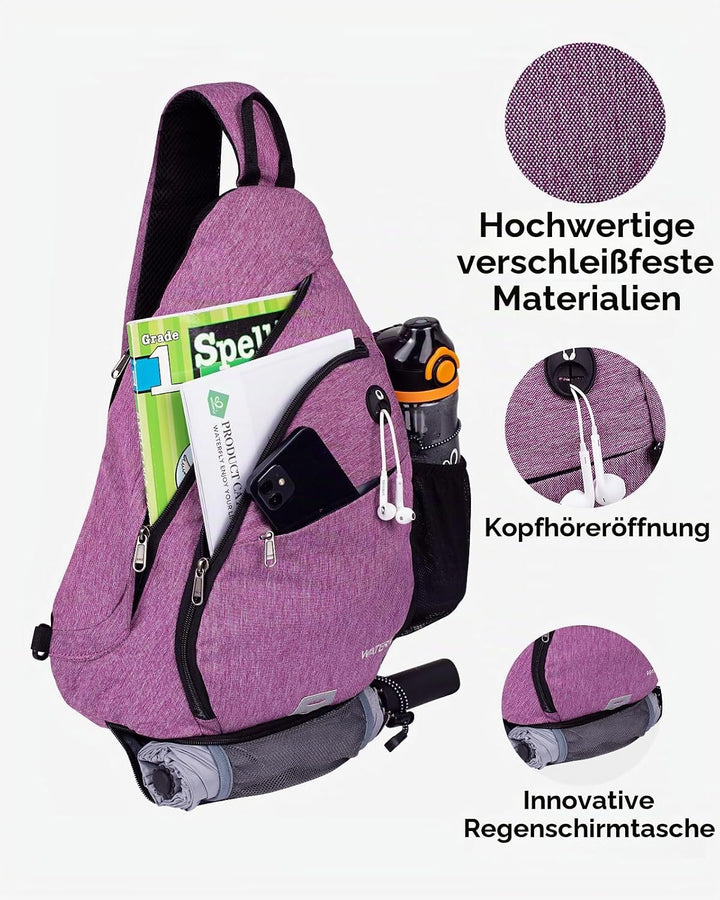 WATERFLY Sling Bag Crossbody Backpack Schulterrucksack mit verstellbarem Schultergurt Perfekt für Ou