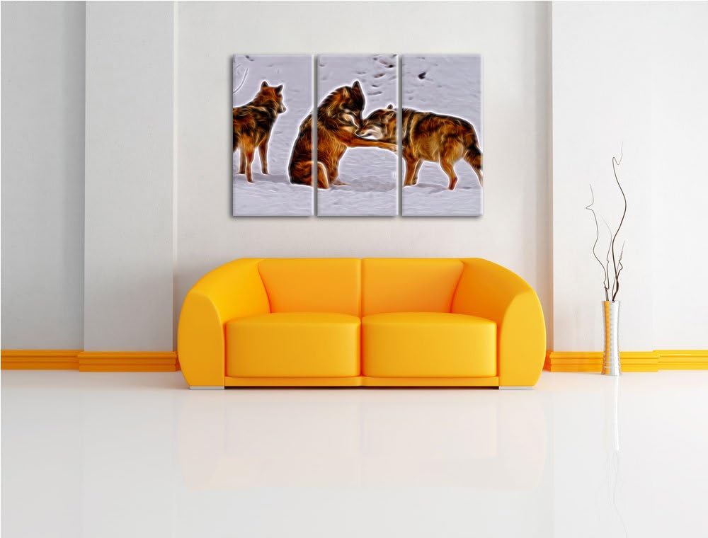 spielendes Wolfsrudel Spezial 3-Teiler Leinwandbild 120x80 Bild auf Leinwand, XXL riesige Bilder fer