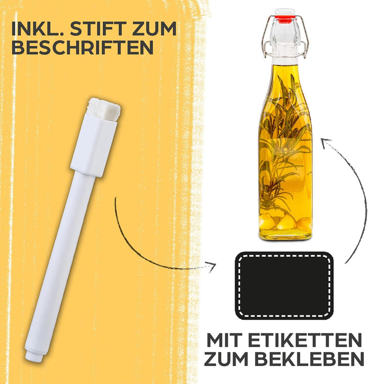 Praknu 12er Set Glasflaschen 500ml Bügelverschluss Eckig - Bügelflaschen Zum Befüllen - inkl 6 Extra