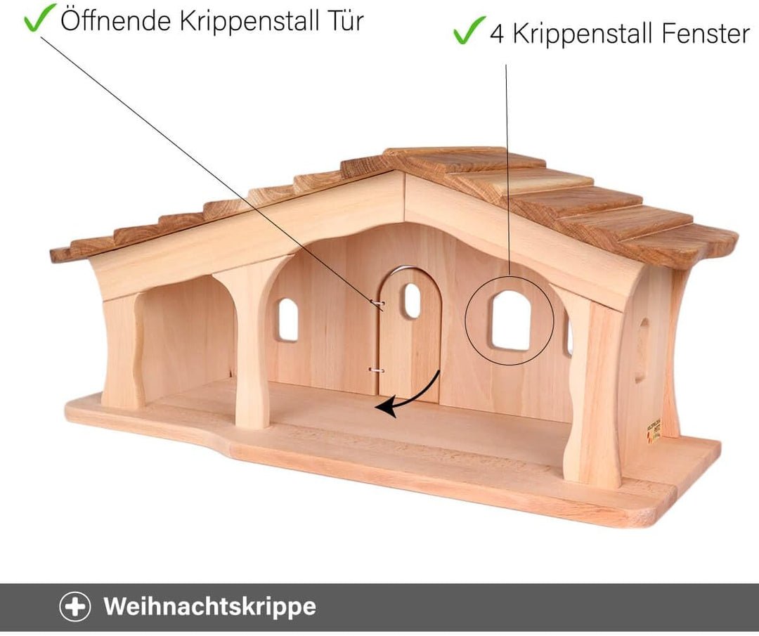 Holzspielzeug Peitz Weihnachtskrippe aus Holz | Krippenstall mit Stall und Hauptraum | Vielseitig al